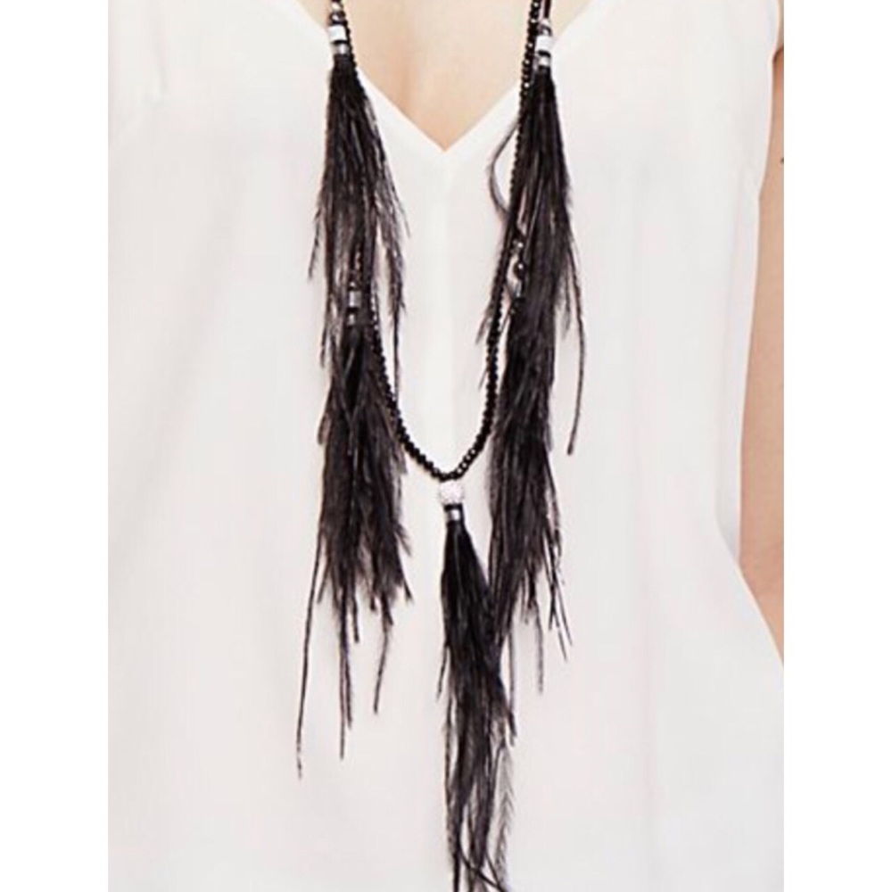 Free People Black Feather Long Layered Necklace - Picture 2 of 4